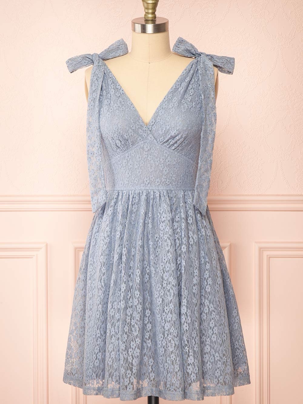 Boutique 1861 Pippa Sleeveless Lace Bow-Shoulder Dress in Light Blue